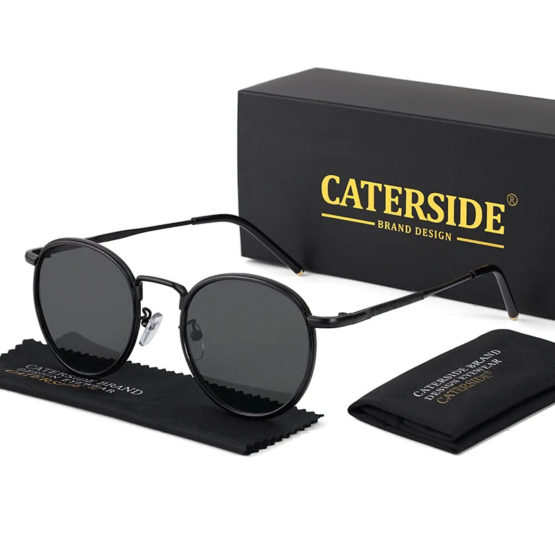 CATERSIDE Retro Round Sunglasses Men's Punk Metal Frame Brand Design Sun Glasses for Women's Party Travel Eyewear Business UV400