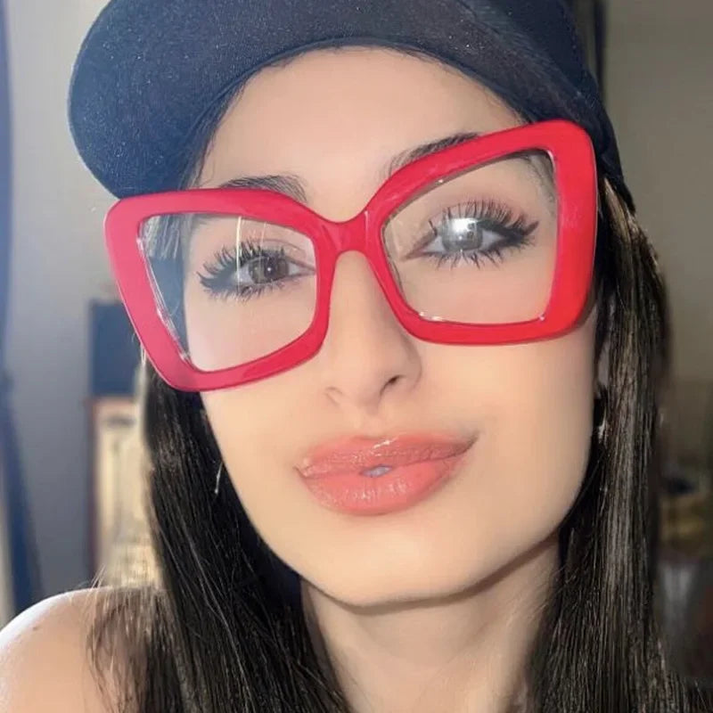 JNPCXI New Fashion Oversized Frame Gradient Women Irregular Anti Blue Light Glasses Fashion Women's Flat Light Glasses