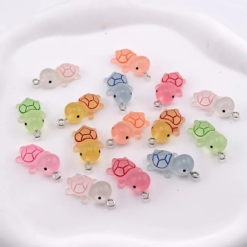 10pcs Random Mix Colorful Grow in Dark Turtle Charms Pendants for Jewelry Making DIY Handmade Necklace Bracelet Earrings Key Cha