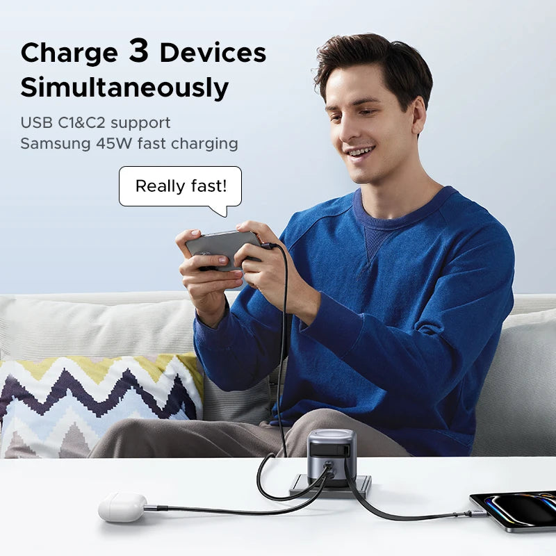 45W GaN Retractable Cable Charger UFCS PPS QC PD 3.0 iPhone 16 15Pro Samsung S25
