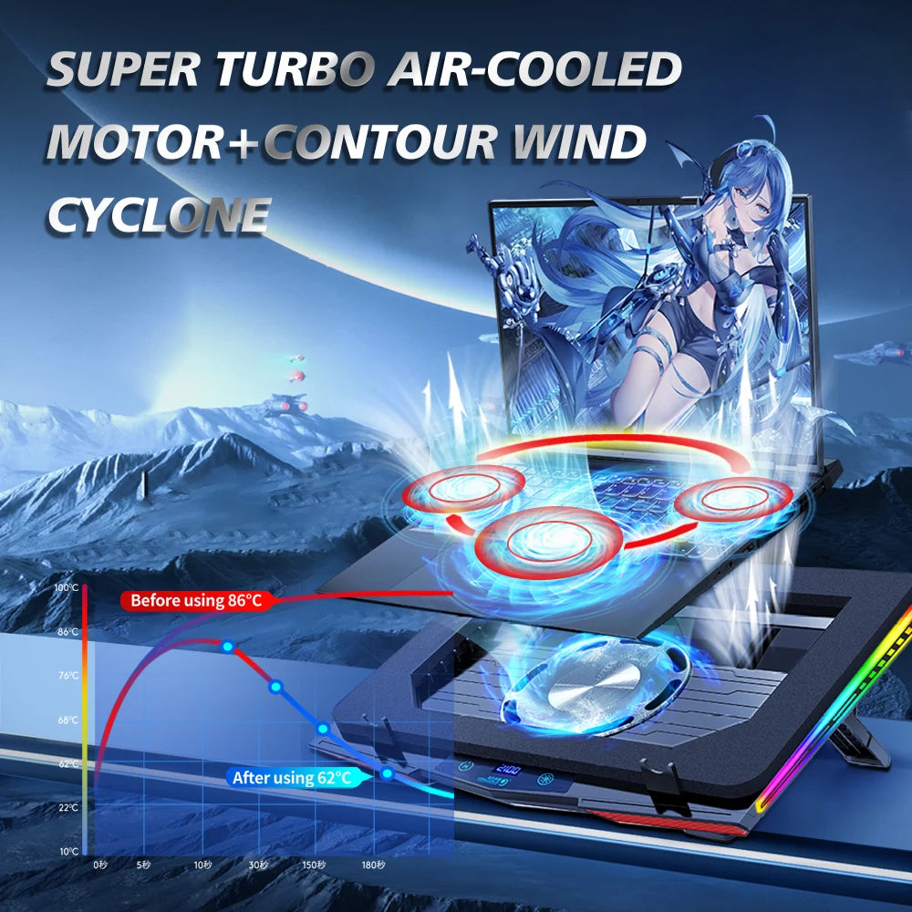 COOLCOLD RGB Laptop Cooling Pad, USB Quiet Cooler, Fast Dissipation,Adjust Stand