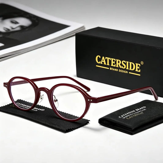 CATERSIDE Fashion Women's Flat Lens Tr-90 Oval Shaped Eyeglass Frame Acetate Temple Men's Ultra Light Decorative Eyeglass Frame