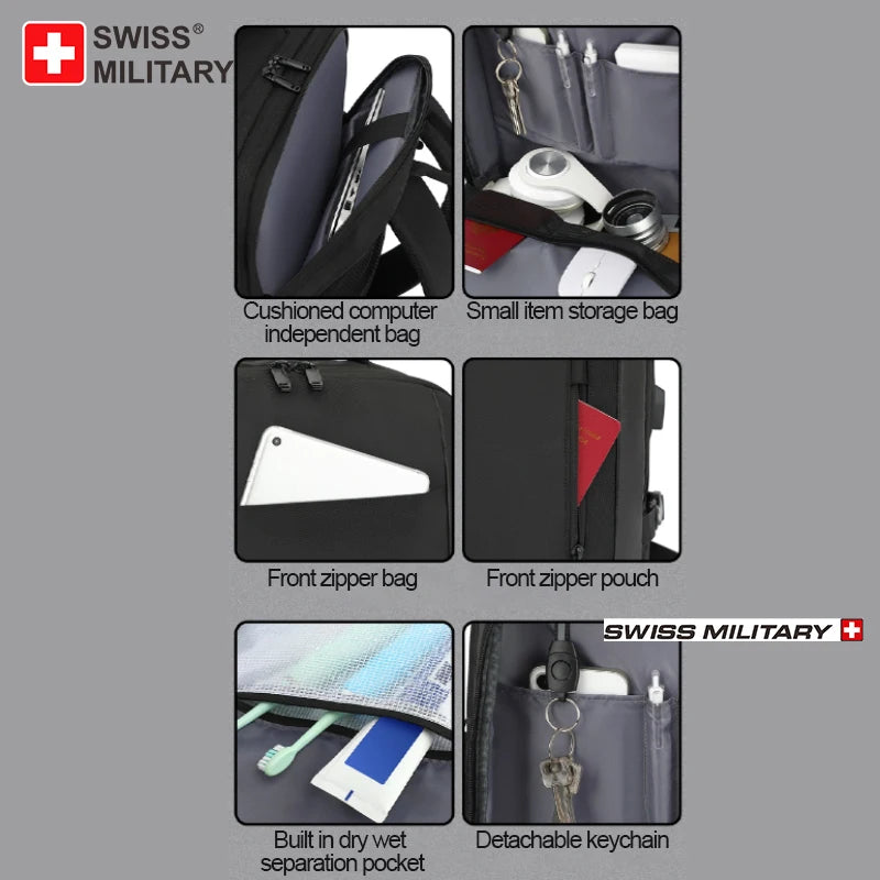 SWISS MILITARY Expandable Men Backpack Waterproof 15.6in Travel Laptop Backpack