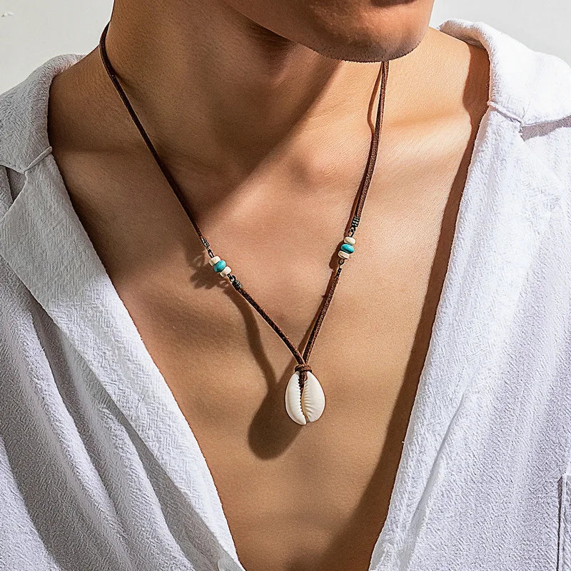 Bohemian Imitation Pearl Ceramic Beaded Shell Necklace for Women Handmade Woven Rope Chain Choker Necklace Summer Beach Jewelry