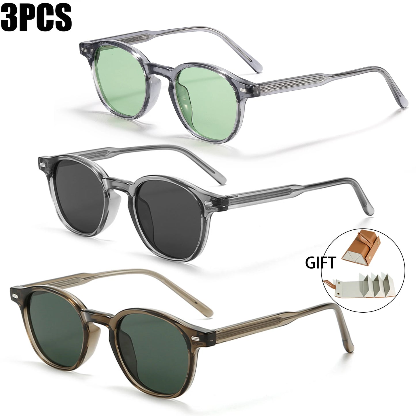 Caterside Polarized Round Sunglasses Men Punk TR Frame Core Insert Leg Retro Sun Glasses Women Set Driving Fishing Eyewear UV400