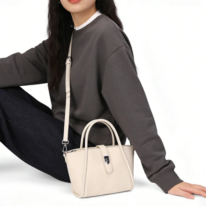 Genuine Leather Mini Tote Bag for Women Fashion Cowhide Shoulder Bag Patchwork Commute Handbag Luxury Designer Crossbody Bag