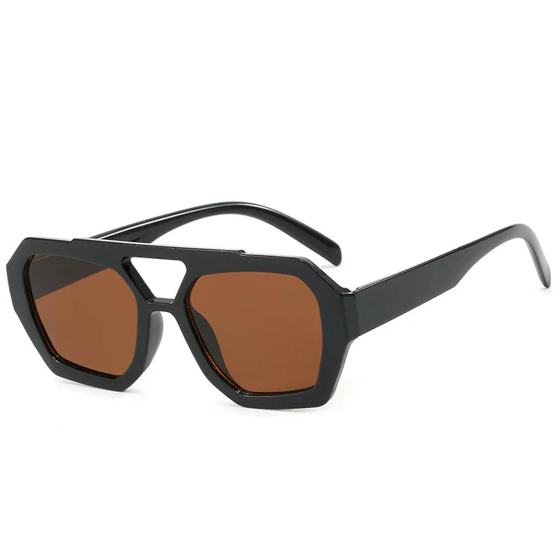 JNPCXI Vintage Square Sunglasses for Women Men Thick Frame Double Bridges Eyewear Female Fashion Polygon Sun Glasses