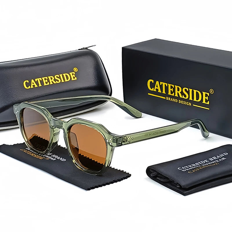 CATERSIDE Retro Polarized Sunglasses Men Acetate Temple / TR Frame Polygon Women Sun Glasses High Quality Travel UV400 Eyewear