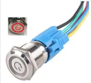 12/16mm Latching Push Button Switch Metal Stainless Shell IP65 Waterproof Power Symbol Pattern Self-Locking 1NO 1NC