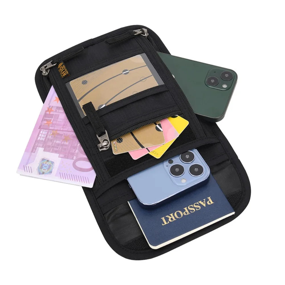 RFID Protection Passport Holder Travel Neck Pouch Anti-theft Wallet Hidden Money Document Card Holder Waterproof Large Organizer