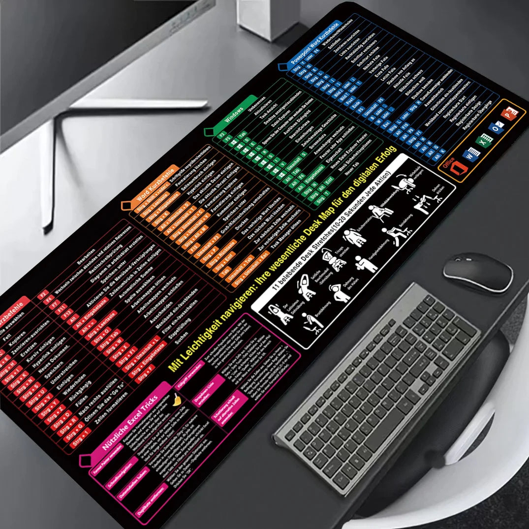 German Excel/Word/Windows/PPT Cheat Sheet Mouse pad, Computer Keyboard Pad for Office Workers Students Office Desk Mat