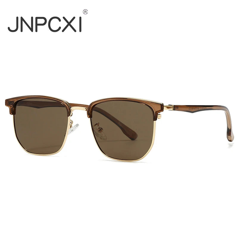 JNPCXI New Polarized Square Metal Men Luxury Sunglasses Fashion Gradient Women Shades UV400 Clear Lens Frame