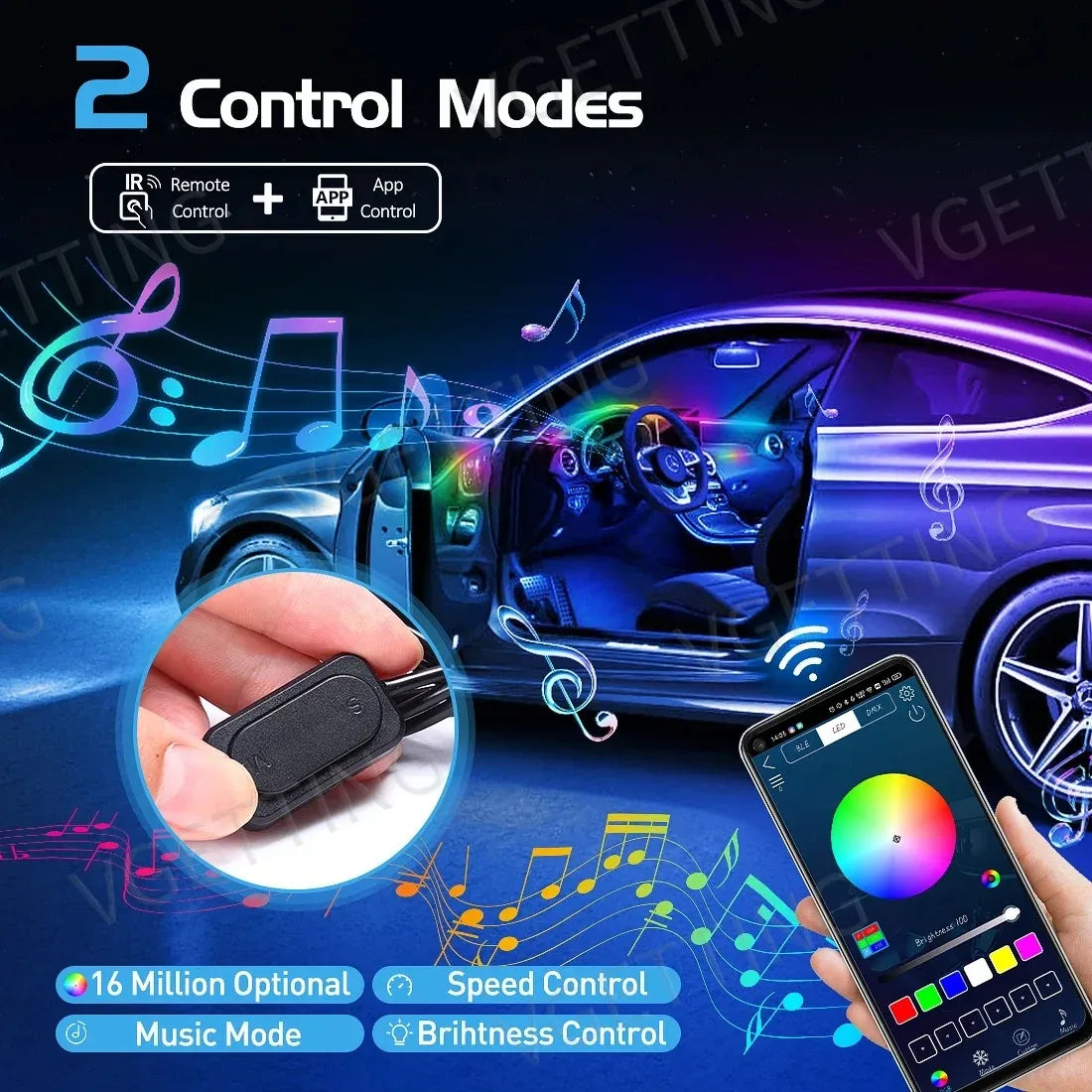 6/18/22 in 1 Led Acrylic Car Ambient Light RGB 64 213 Color Symphony Acrylic APP Streamer Rainbow Atmosphere Lamp Kit Dual Zone