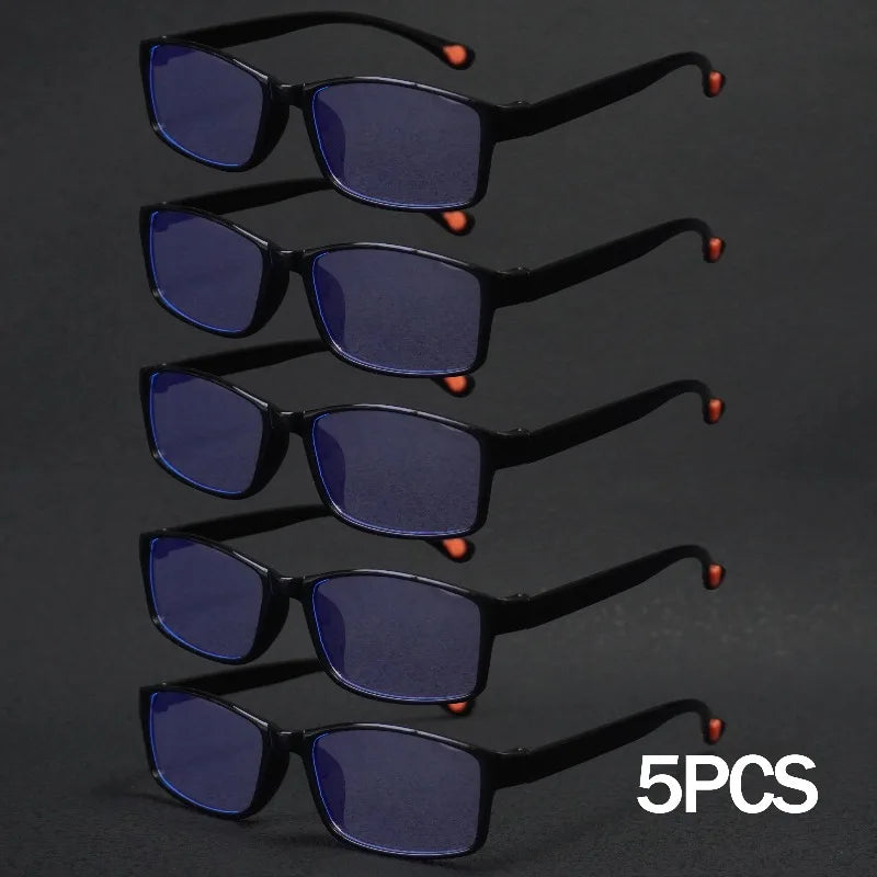 5 Pairs of Men's Reading Glasses Anti Blue Light Glasses Classic Square Frame Unique Design Retro Design Comfortable Fit