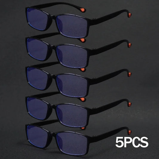 5 Pairs of Men's Reading Glasses Anti Blue Light Glasses Classic Square Frame Unique Design Retro Design Comfortable Fit