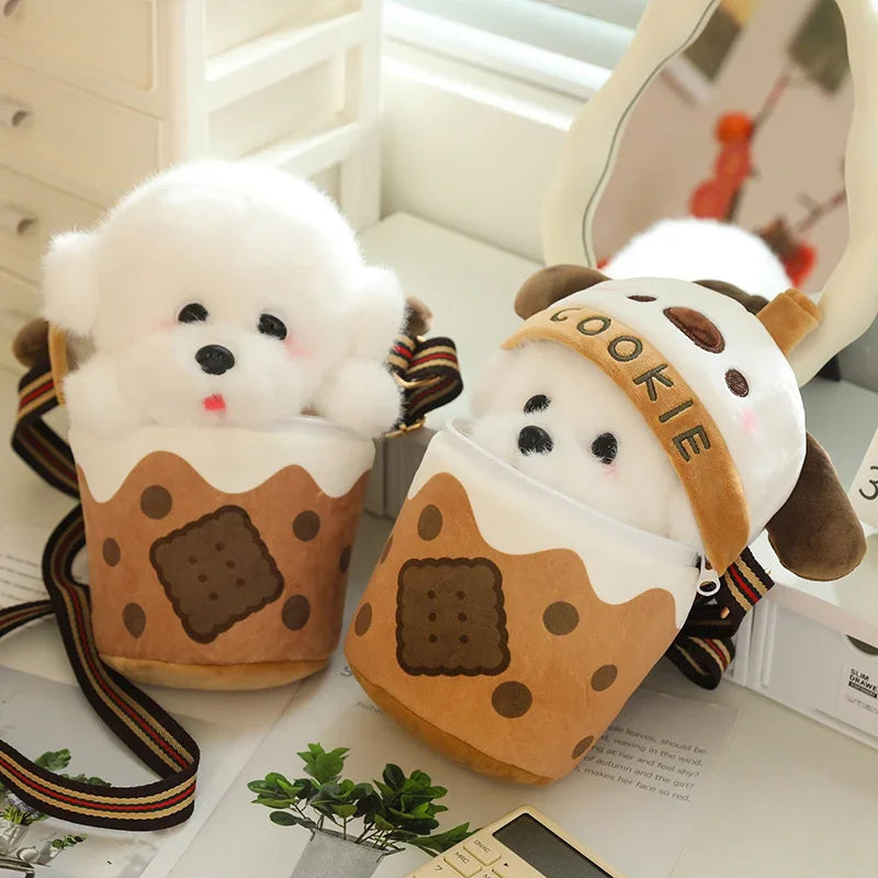 Kawaii Plush Teacup dog Stuffed Little Puppy Doll In Bubble Tea Toy Small Dog Toys For Kids Baby Best Birthday Gifts For Girls