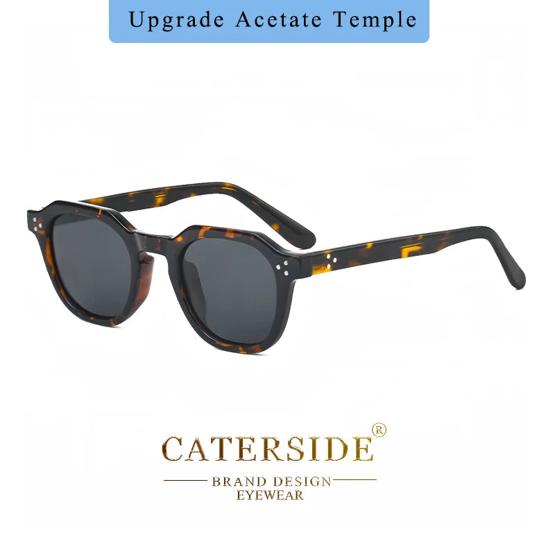 CATERSIDE Retro Polarized Sunglasses Men Acetate Temple / TR Frame Polygon Women Sun Glasses High Quality Travel UV400 Eyewear