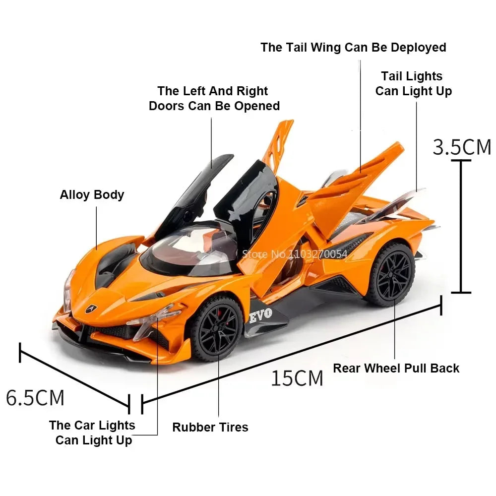1:32 Apollo IE EVO Alloy Model Toy Diecast Car Doors Opened Sound Light Pull Back Miniature Rubber Tires Cars Kid Christmas Gift