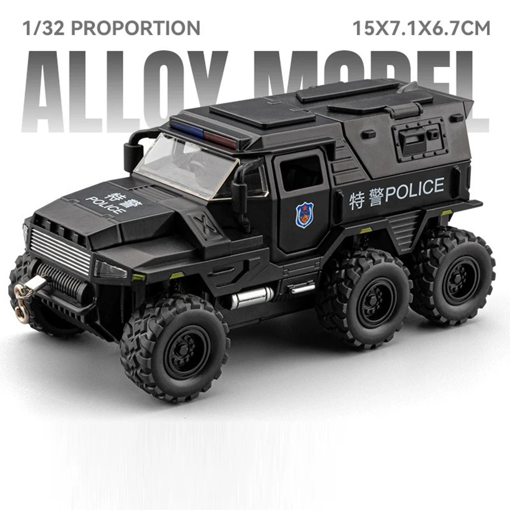 1:32 Conqueror Sabertooth Car Model Diecast Alloy Toy Doors Opened with Sound Light Pull Back Armored Vehicle Child Fashion Gift