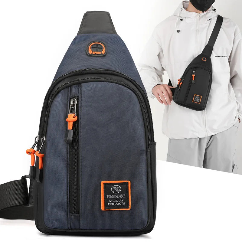 Casual Men's Crossbody Bag Oxford Cloth Waterproof Material Sports Fitness Chest Bag Cell Phone Change Documents Storage Bags