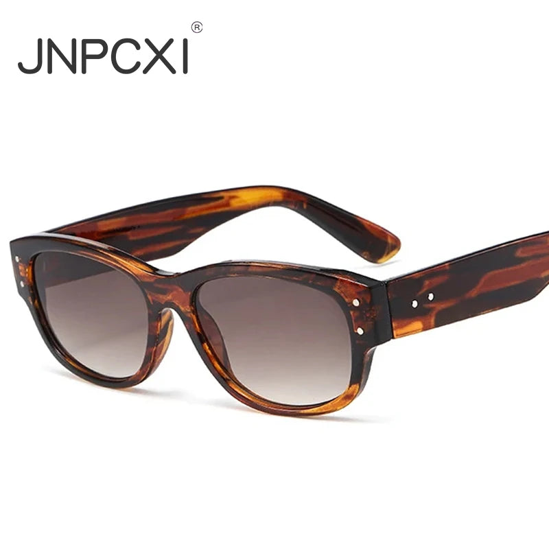 JNPCXI New Square Women Sunglasses Fashion Rivets Leopard Men Gradient Shades UV400 Sun Glasses
