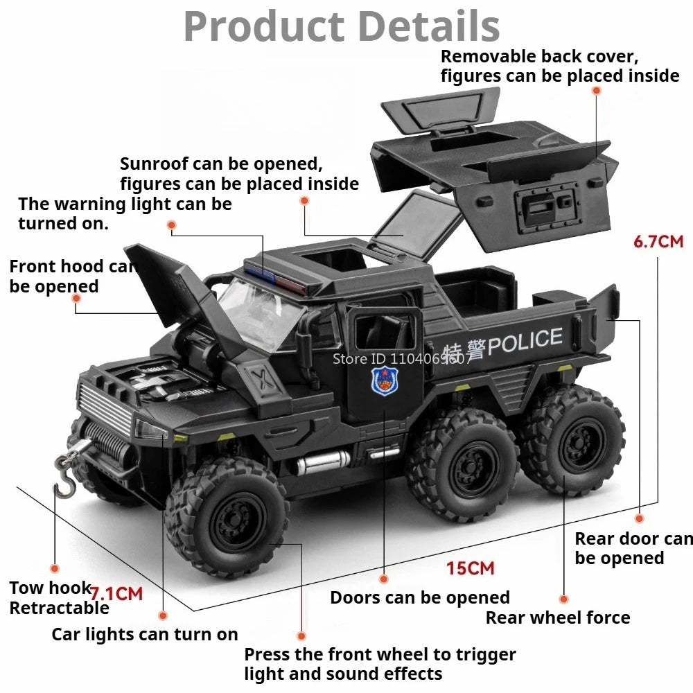 1:32 Conqueror Sabertooth Car Model Diecast Alloy Toy Doors Opened with Sound Light Pull Back Armored Vehicle Child Fashion Gift