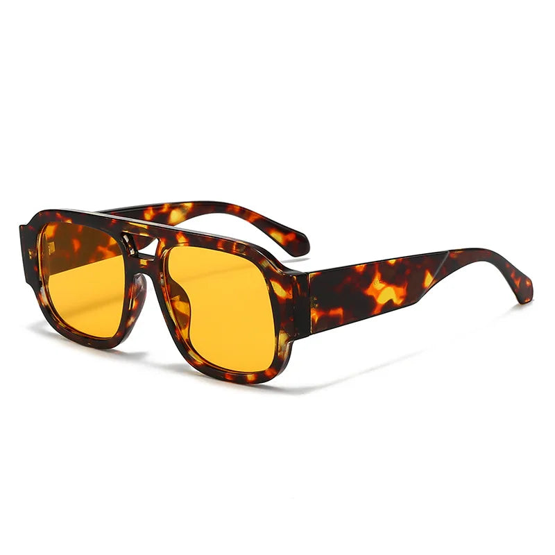 JNPCXI Fashion Women Double Bridges Square Sunglasses Candy Color Retro Wide Legs Men Sun Glasses Shades UV400