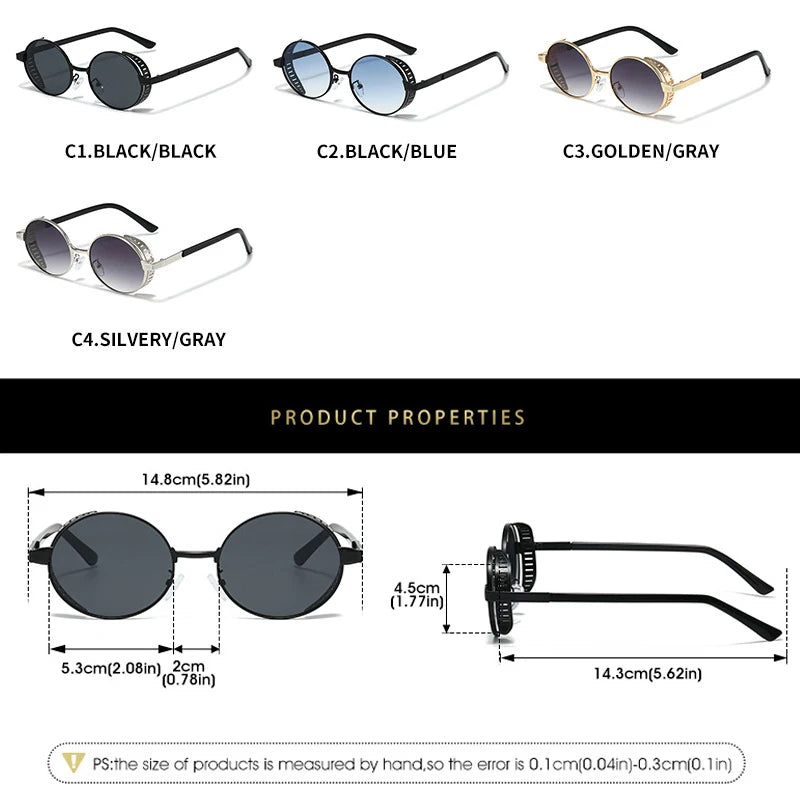 JNPCXI New Small Punk Metal Oval Sunglasses Women Fashion Gradient Shades UV400 Men Trending Punk Clear Lens Frame