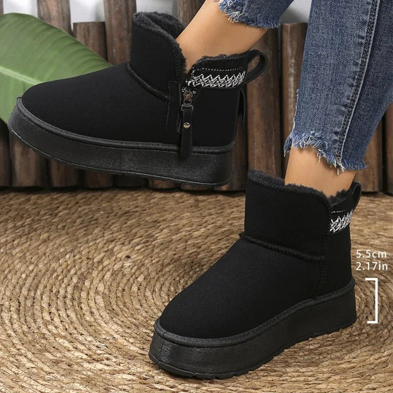 Warm Thicken Plush Snow Boots Women Zipper Non Slip Platform Winter Boots Woman Thick Sole Cotton Ankle Booties Plus Size 42