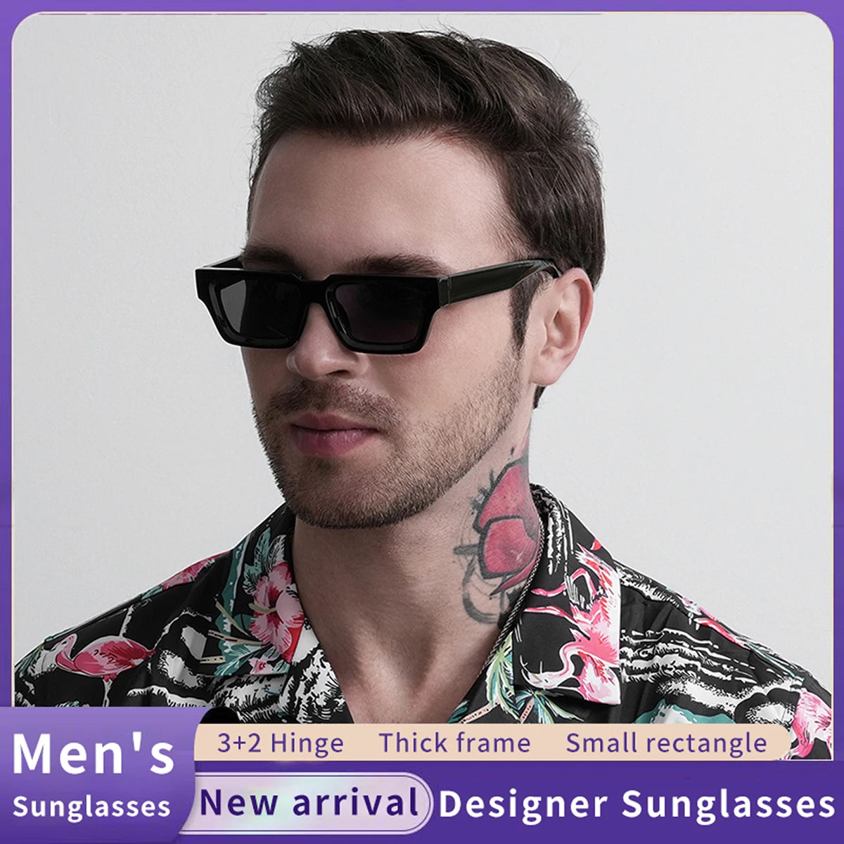 Ruiao 2026 fashion black small rectangular thick frame sunglasses for men and women rectangular summer wear shades