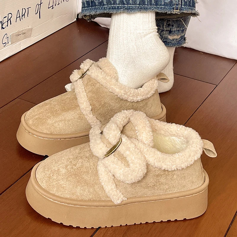 Faux Suede Fluffy Snow Boots Women Comfortable Thick Bottom Non Slip Winter Boots Woman Thicken Plush Warm Cotton Shoes Female