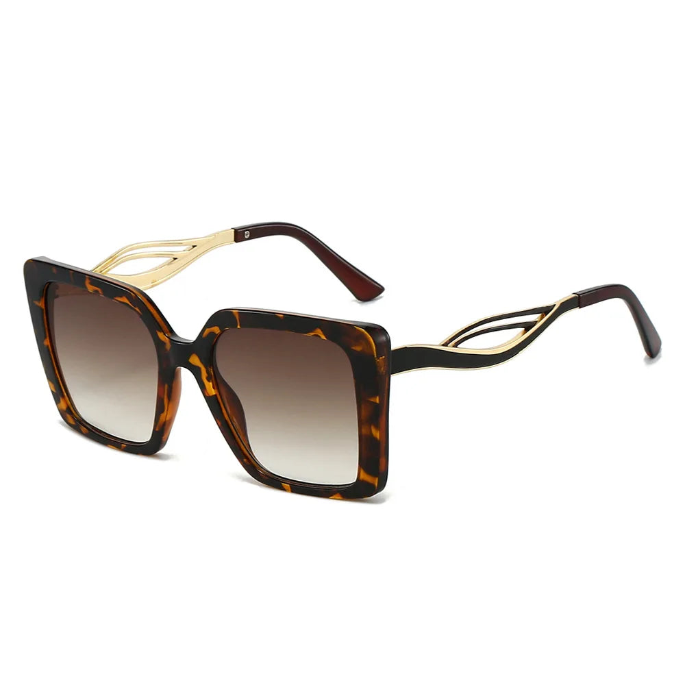 JNPCXI Retro Square Leopard Print Gradient Frame Women Sunglasses Ins Hollow Temple Design Men Casual Sun Glasses UV400