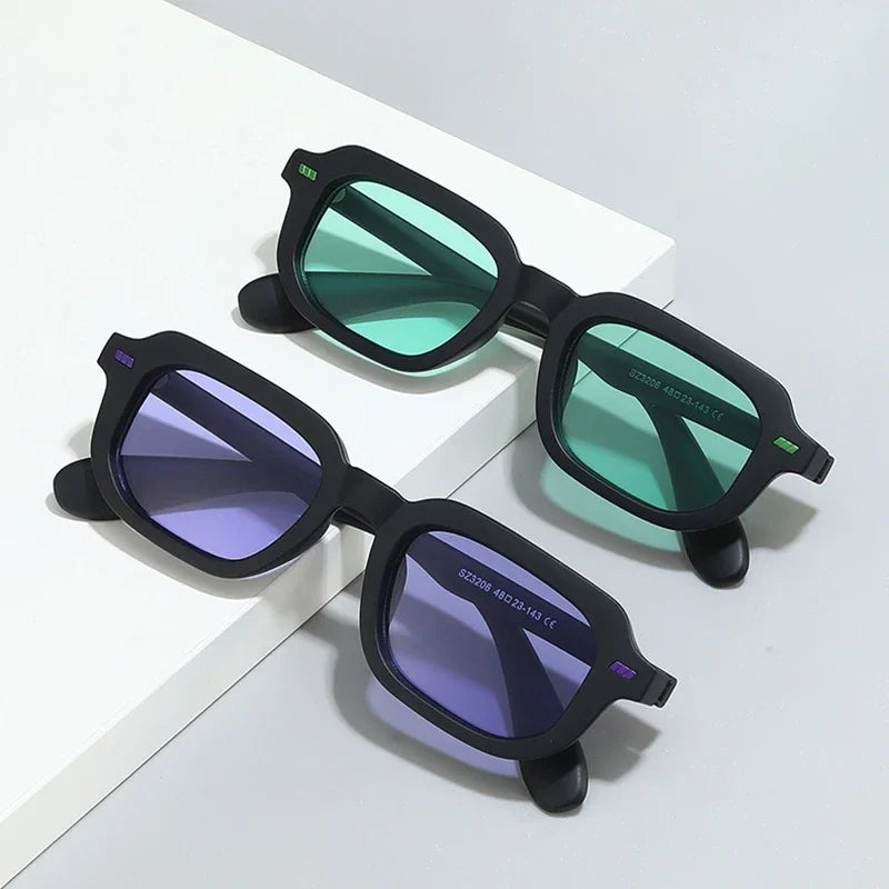 JNPCXI Fashion Small Square Women Sunglasses Retro Rivets Men Black Tea Shades UV400 Sun Glasses