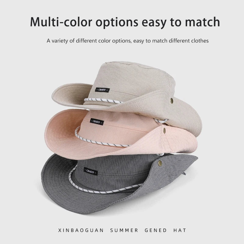 6150-New Spring/Summer Women's Outdoor Traveling Casual Multi-Functional Striped Wide-brimmed Sun Hat Quick-drying Fisherman Hat