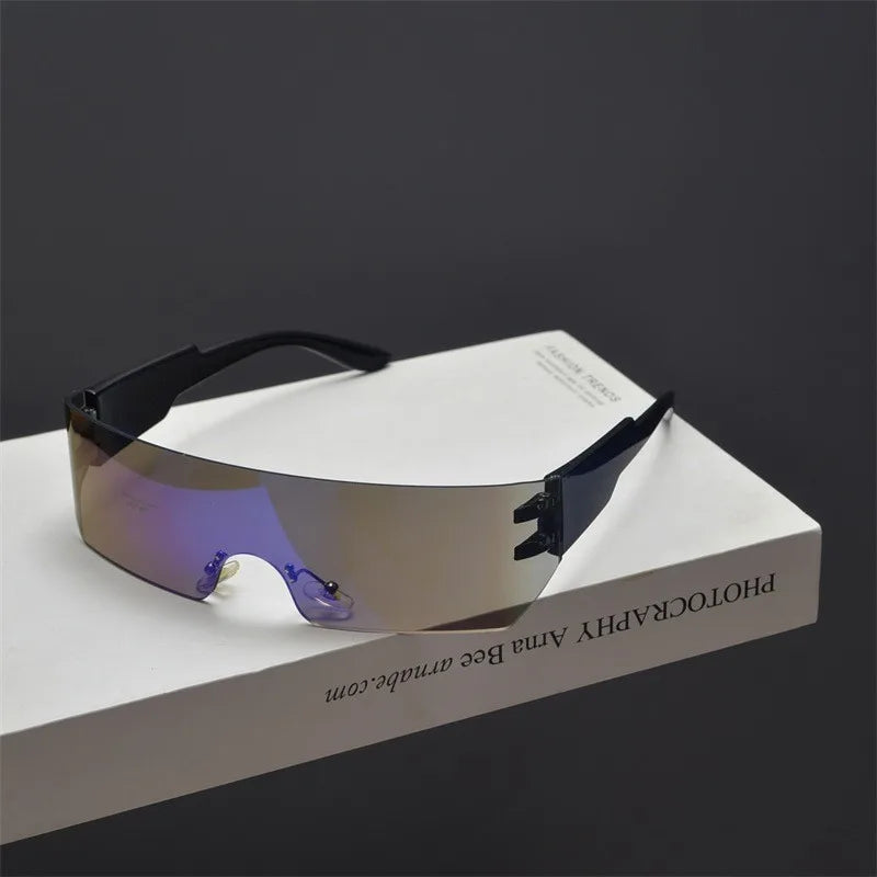 Cycling Rimless Y2K Sunglasses Men Women Trendy Gradient 2000'S Wrap Around Sun Glasses Punk One Piece Goggles Fashion Shades
