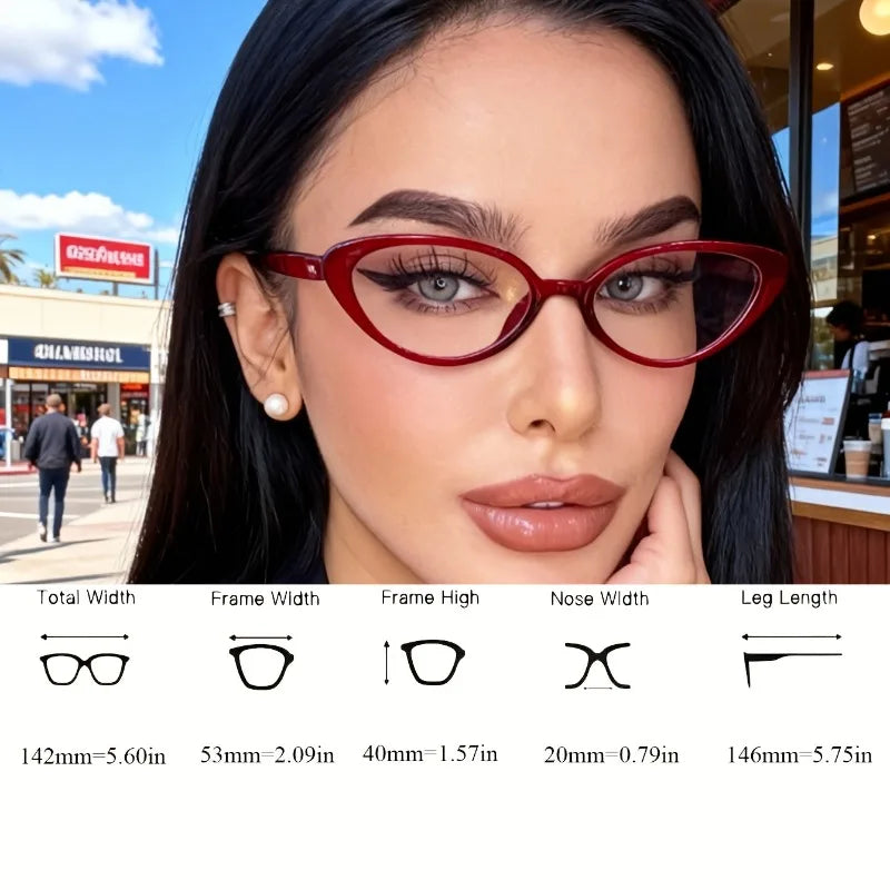 1PC Fashionable Red Small Frame Cat Eye Transparent Glasses with Trendy Decoration for Women's Glasses