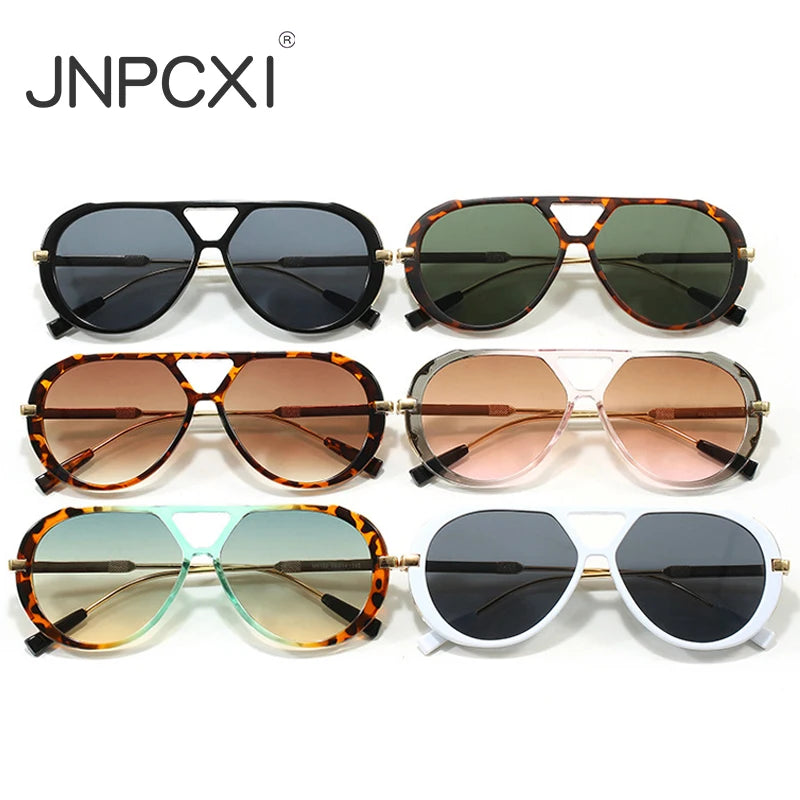 JNPCXI Ins Popular Fashion Double Bridges Women Luxury Sunglasses Brand Designer Oval Hollow Shades UV400 Men Sun Glasses