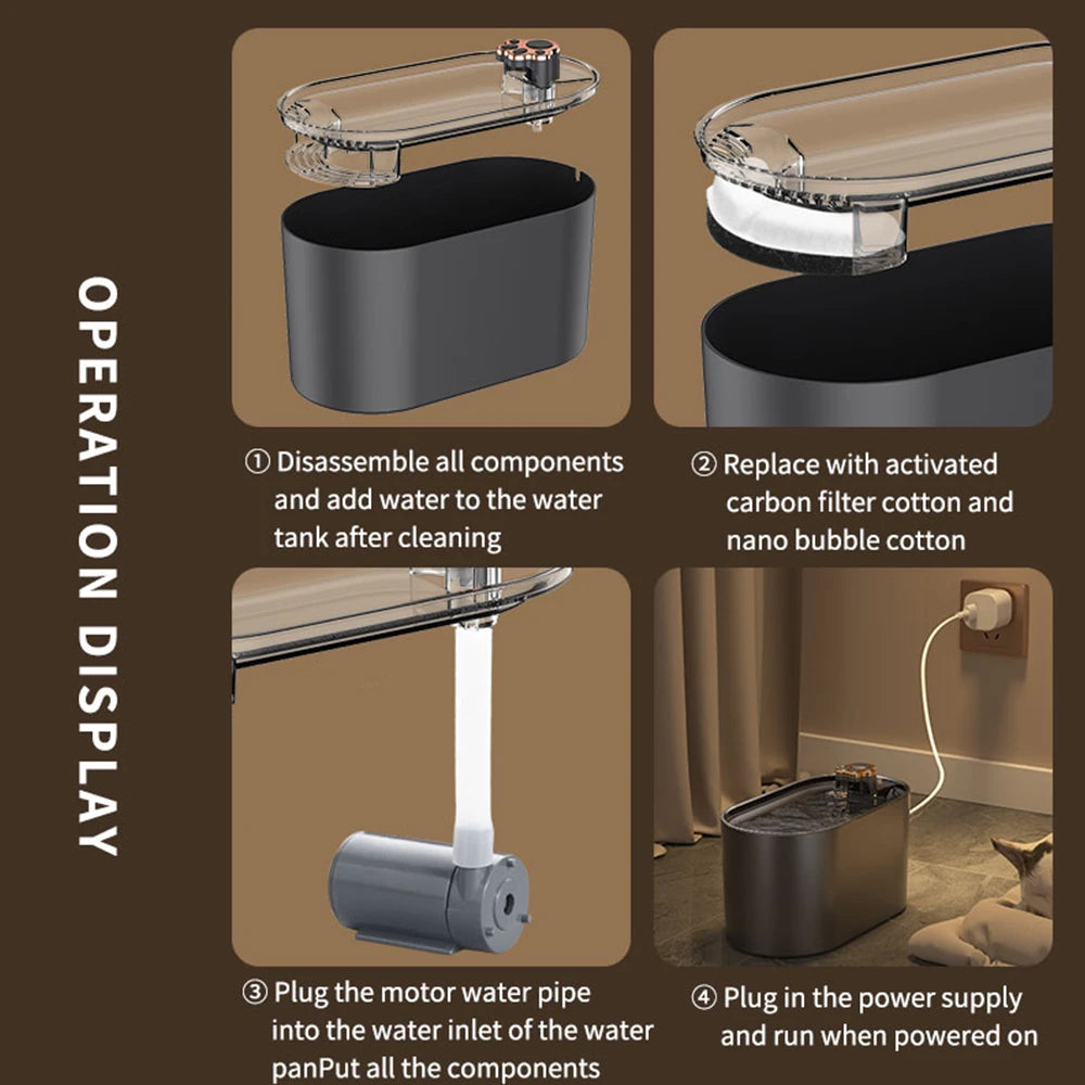 3L LED Light Ultra-Quiet Pets Water Fountain Smart Water Dispenser USB Electric