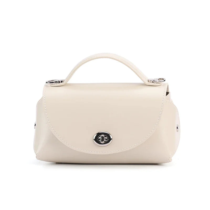 Genuine Cowhide Leather Mini Flap Crossbody Bag for Women Luxury Designer Smooth Leather Top Handle Bag with Twist Lock Closure