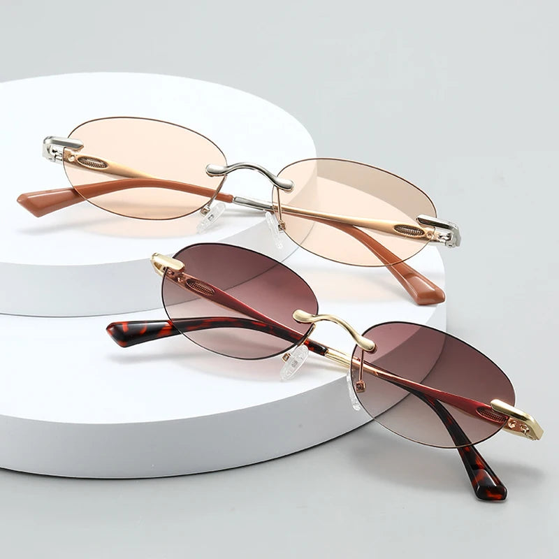 JNPCXI New Retro Fashion Rimless Punk Y2k Oval Sunglasses Women Men Sun Glasses Vintage UV400 Outdoor Shades