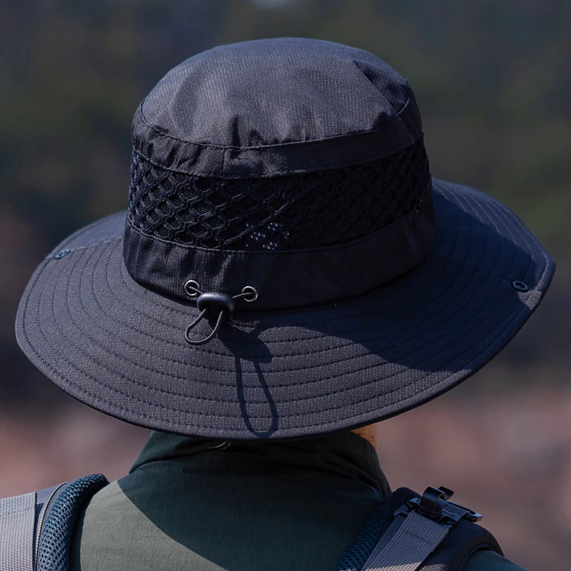 Xinbaoguan 100% polyester 9228 summer men's breathable sun shading large brimmed basin hat sun protection fisherman hat