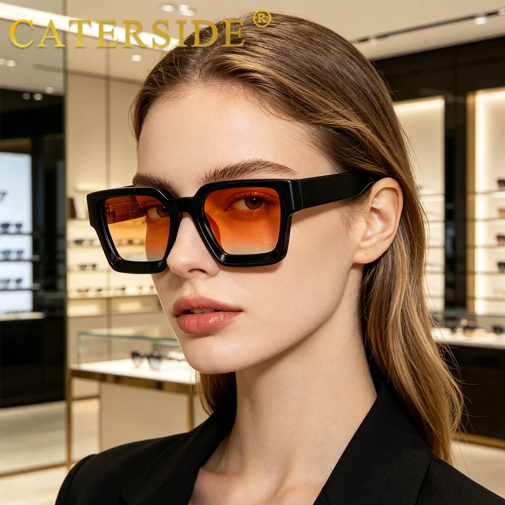 CATERSIDE New Men's Thick Frame Sunglasses Square Frame Gradient Suneyewear Women's Luxury Gift Outdoor Travel Eyewear UV400