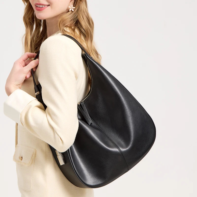 2026 new women's Retro Waxed Genuine Leather Tote Bag Female large capacity Underarm Shoulder Bag Designer Luxury Brand Handbag