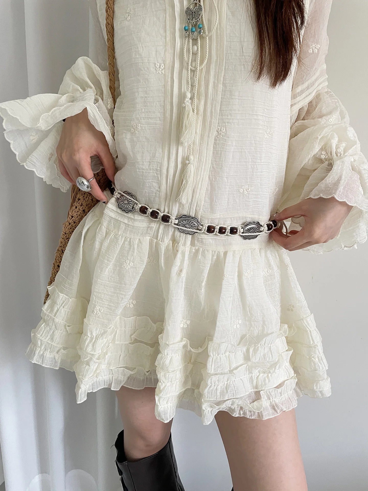 Bohemian Ethnic Style Waist Belt With Wooden Beads For Ladies Thin Waist Rope For Leisure And Vacation