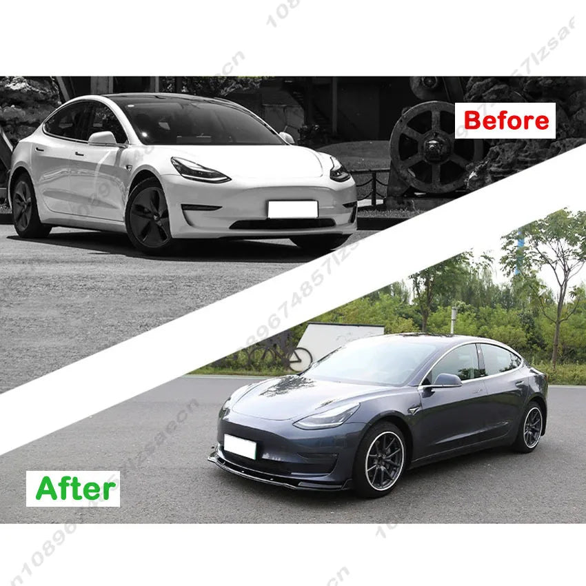 For Tesla Model 3 2017-2020 Front Bumper Lip Splitter Chin Diffuser Body Kit Spoiler Deflector Tuning Accessories Gloss Black