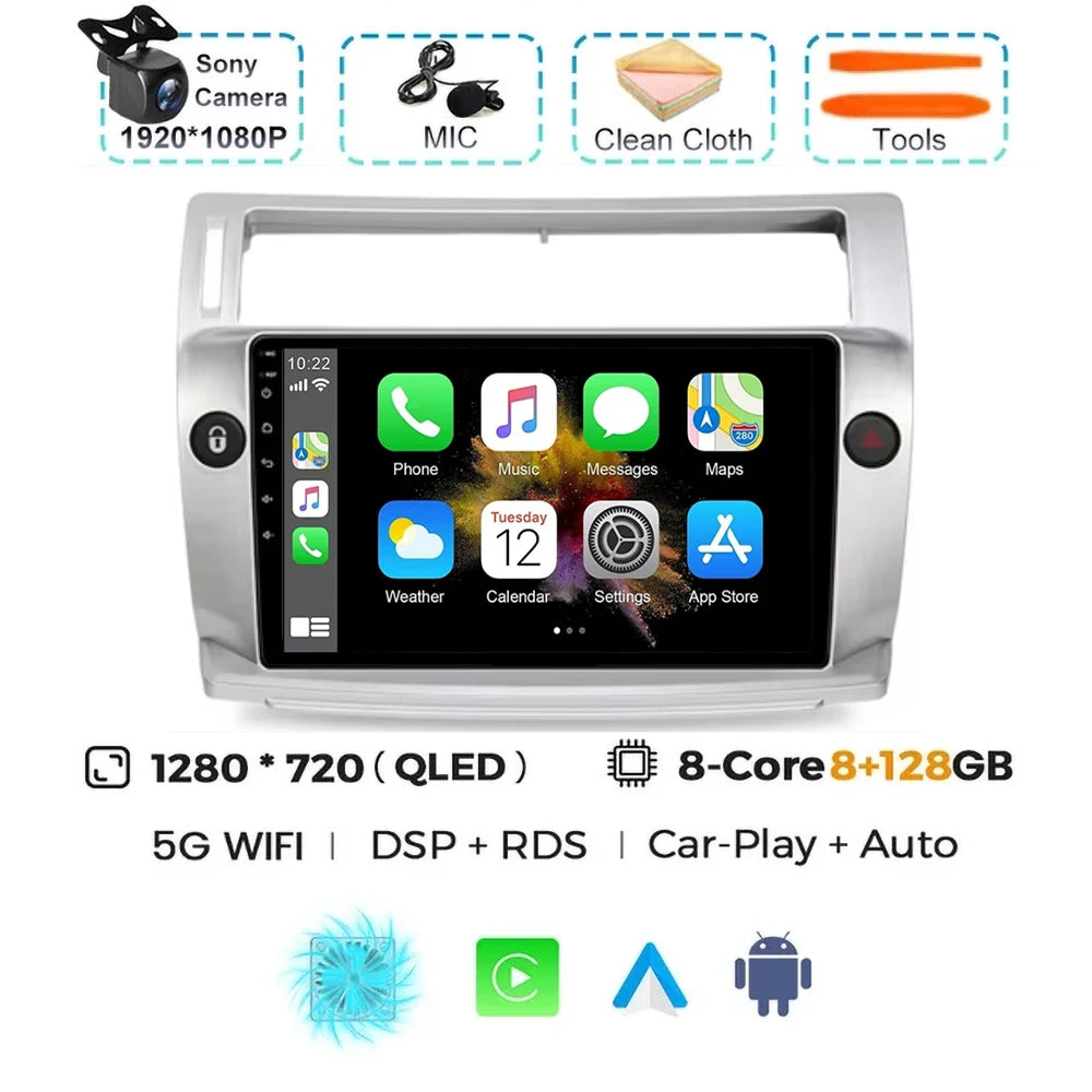 For Citroen C4 C-Triomphe C-Quatre 2004 - 2009  Carplay Auto Android 15 Car Radio Multimedia Video Player Navigation wifi 4G RDS