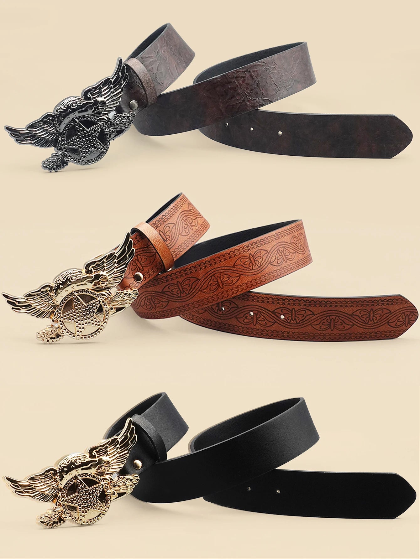 Western Cowboy Eagle Buckle Belt, Unisex Trendy Retro Punk Embossed Belt, Versatile Casual Belt, Daily Holiday Matching Belt
