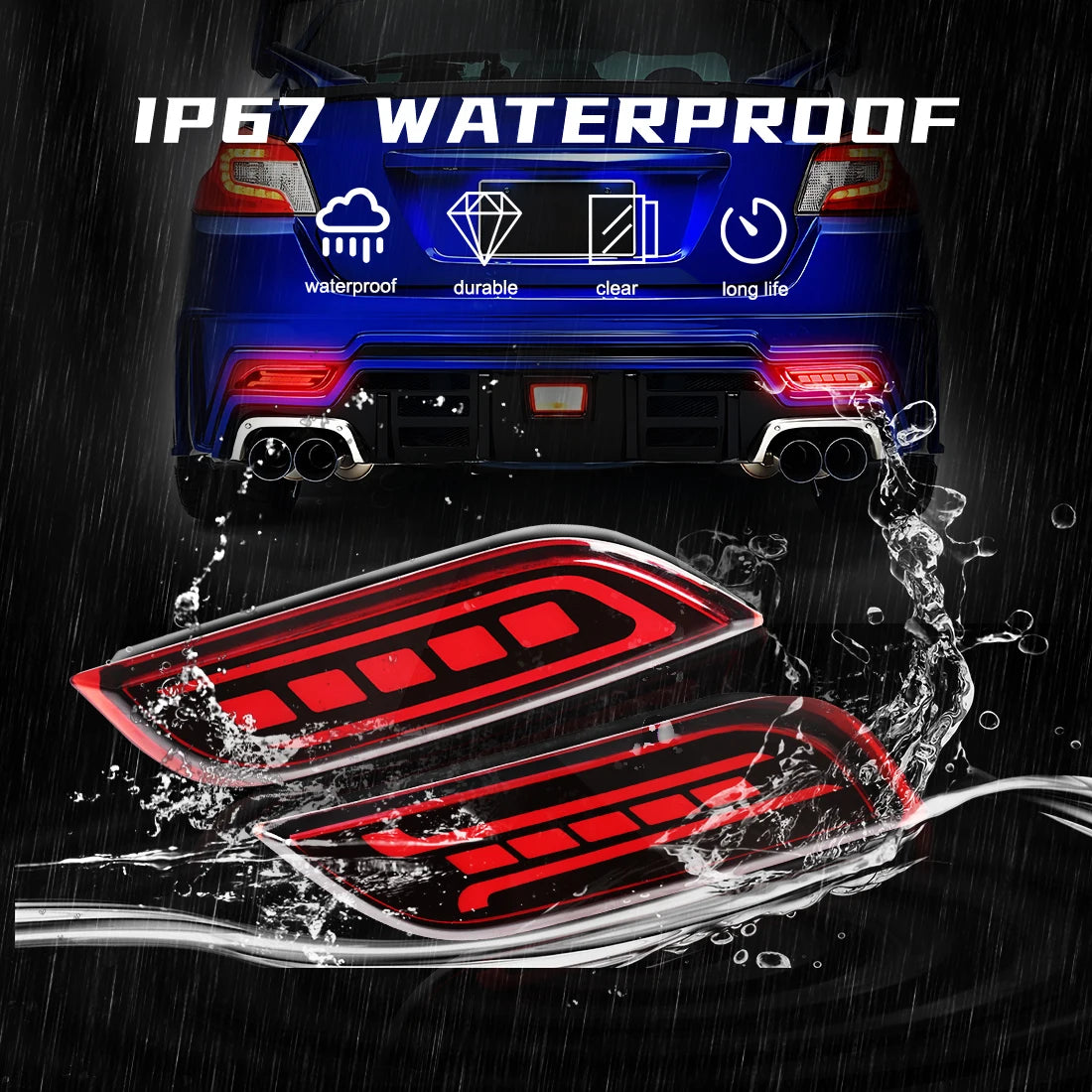 For Subaru Impreza WRX STi XV Crosstrek LED Rear Bumper Reflector Lights Warning Brake Dynamic Turn Signal Car Accessories 12V