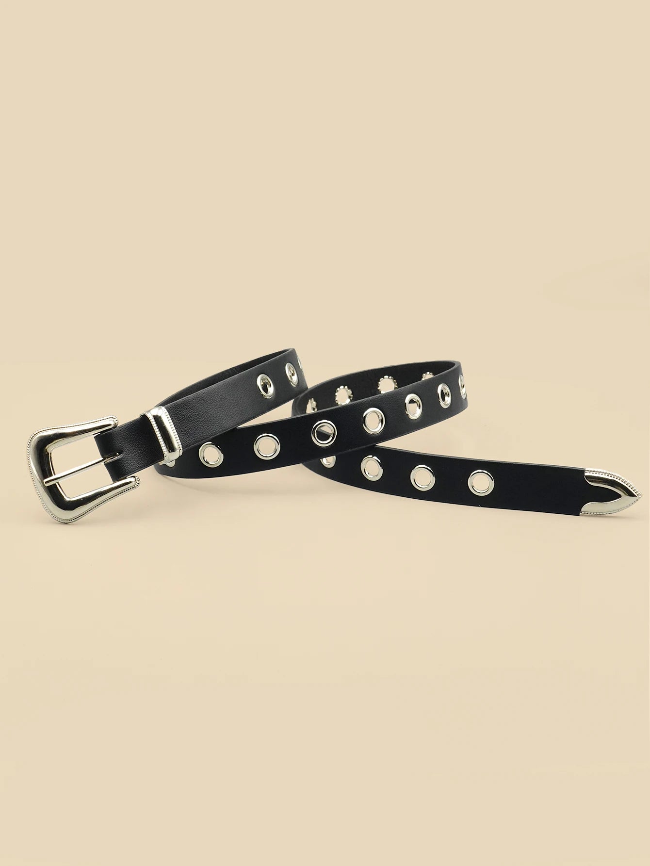 Classic Pu Material Black Belt Retro Hollow Women's Belt Punk Y2K Style Versatile Casual Decoration