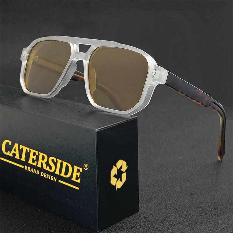 CATERSIDE Retro Punk Sunglasses Men Vintage Flat Top Double Bridges High Quality Sun Glasses Women Travel Party Festival Eyewear
